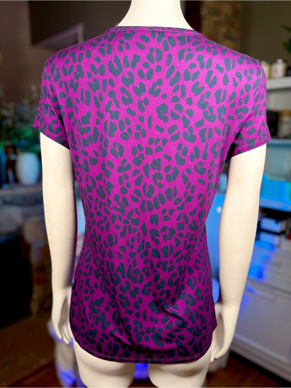 Ted Baker Purple Leopard & Floral Print Short Sleeve Blouse Top, Sz 3/Medium - Picture 5 of 11